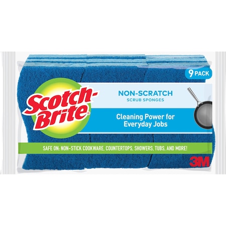 Scotch-Brite Scrub Sponges, Non-scratch, 4-1/4"x2-3/4"x3/4"Blue, PK 9 MMM5295